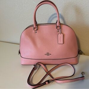 Coach Pink Leather Dome Satchel with Removable Strap and Top Handles